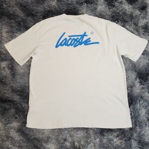 Lacoste Men's T-Shirt White with Blue Logo